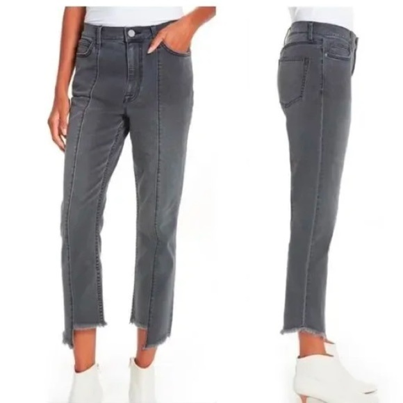 Joie Hazelle Distressed asymmetric Grey Denim High Rise Jeans Washed Onyx NWT - Picture 2 of 6